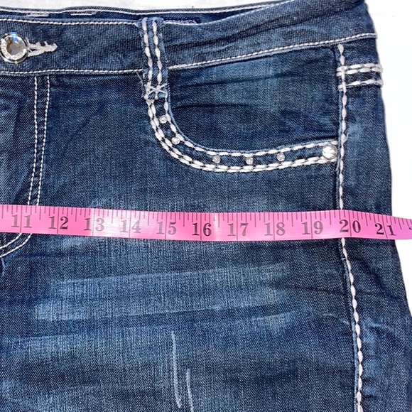 LA IDOL JEANS 15 ROSE Flair LEG JEANS RHINESTONES 5-POCKET ZIPFLY - Picture 6 of 16